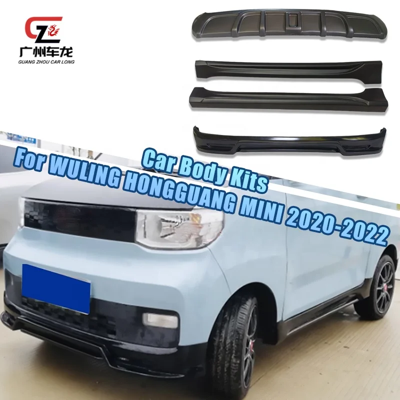 CarTuning Parts Body Kits Front Bumper Lip Rear Diffuser Lip With Brake Light Side Skirts For HONGGUANG MINI 2020-2022 Abs Black