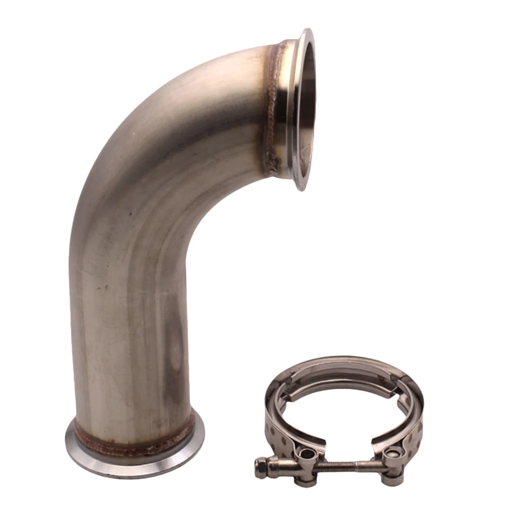 Aço inoxidável V-Band Downpipe, Flange prata com braçadeira, 90 ° Exhaust, 3 \