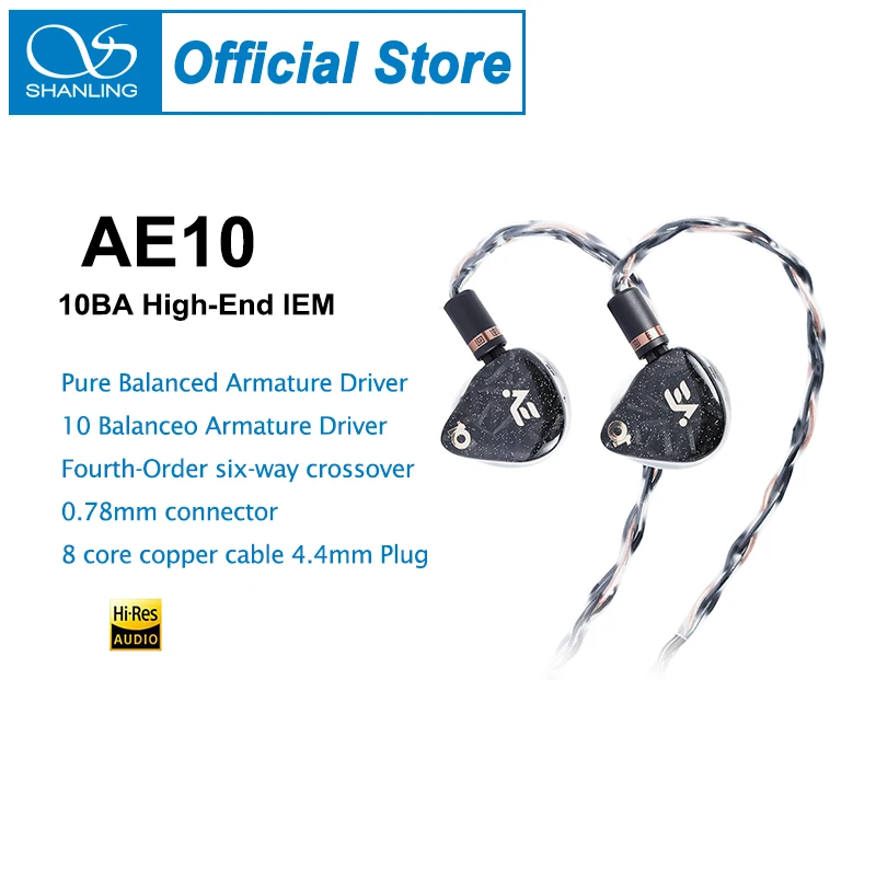 SHANLING AE10 10BA High-End In-Ear Earphone Hi-Res Audio Pure Balanceo Balanced Armature 0.78mm 2Pin 4.4mm Wired Cable Headset