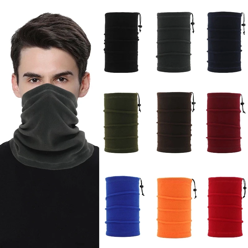 Winter Neck Warmer Cycling Scarf Face Mask Neckerchief Drawstring Polar Fleece Skiing Men Women Hiking Kerchief Camping Sports