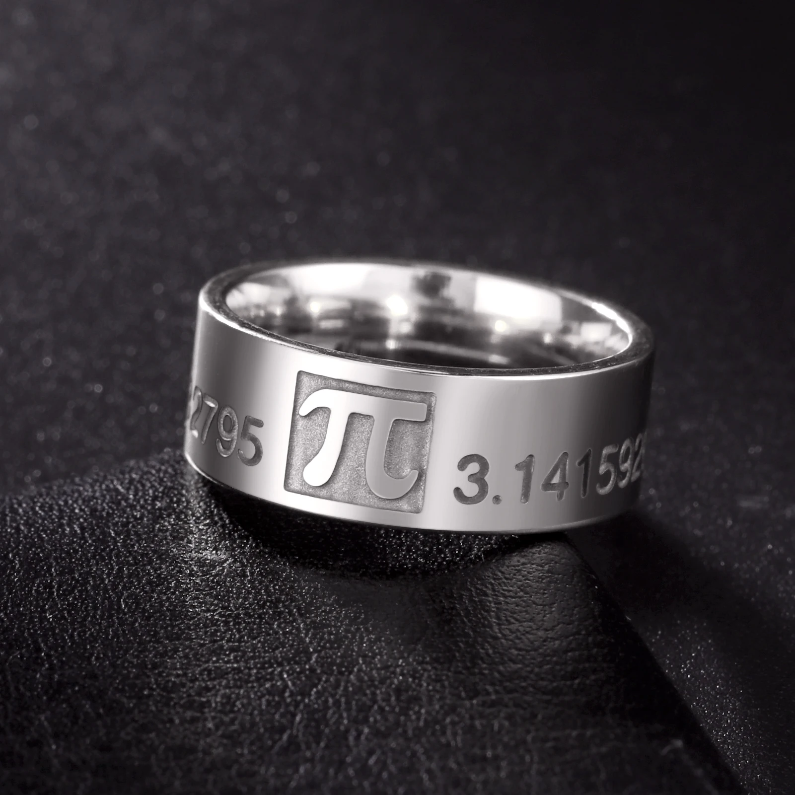 Skyrim Mathematics Pi Symbol Ring 8MM Wide Men Women 3.14159 Greek Letter π Stainless Steel Finger Rings Math Lovers Gift
