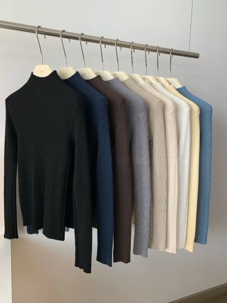 Suéter de manga larga acanalado con cuello alto para mujer, Jersey de punto de manga larga para otoño e invierno, jersey suave y cálido para mujer, ropa para mujer