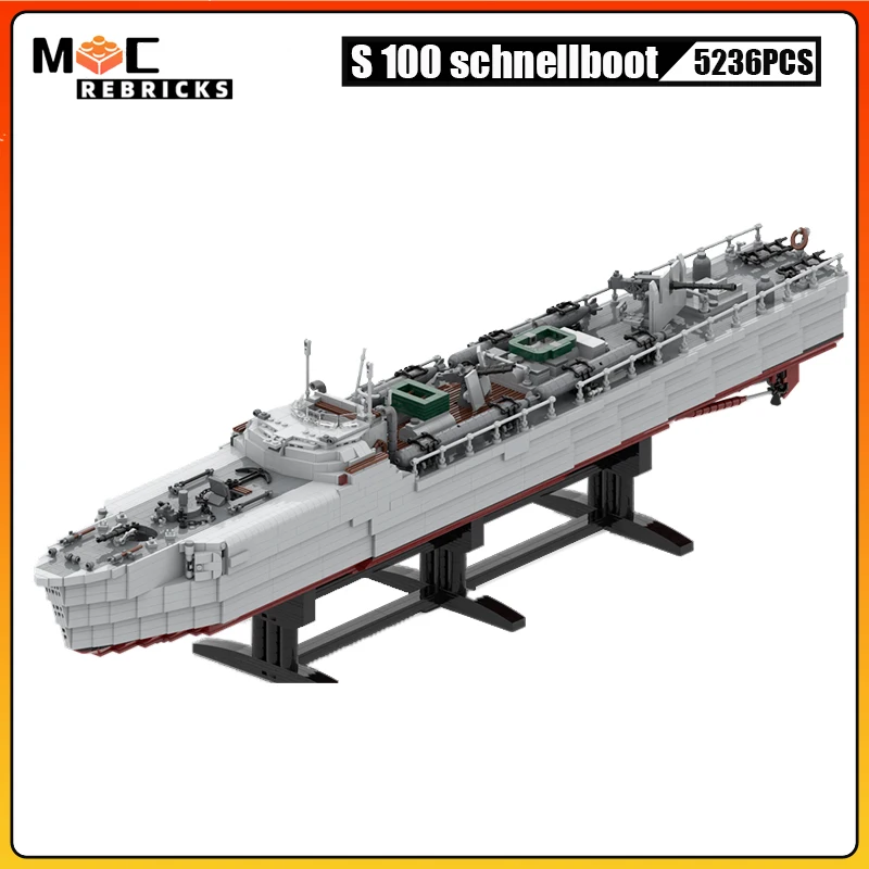 WWII Military Weapons Series S100 Schnellboot Attack Craft Warship MOC Building Blocks Destroyer Model Technology Bricks Kid Toy