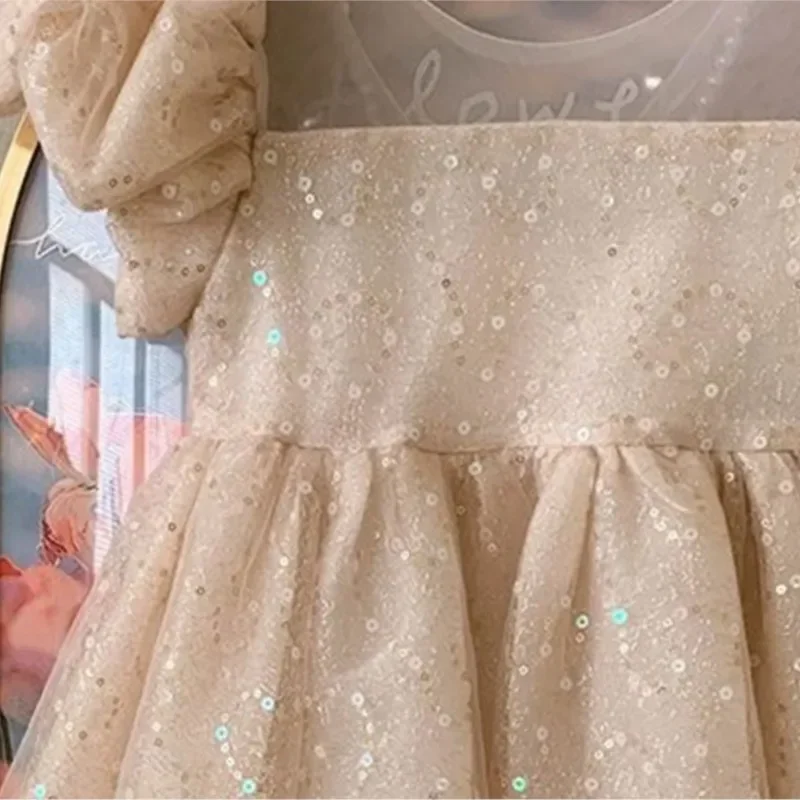 Vestido de moda para bebé, Vestido de fiesta, desfile, cumpleaños, Navidad, ropa de bebé de 1 a 12 años, Vestido tutú de princesa con lentejuelas, manga corta abombada