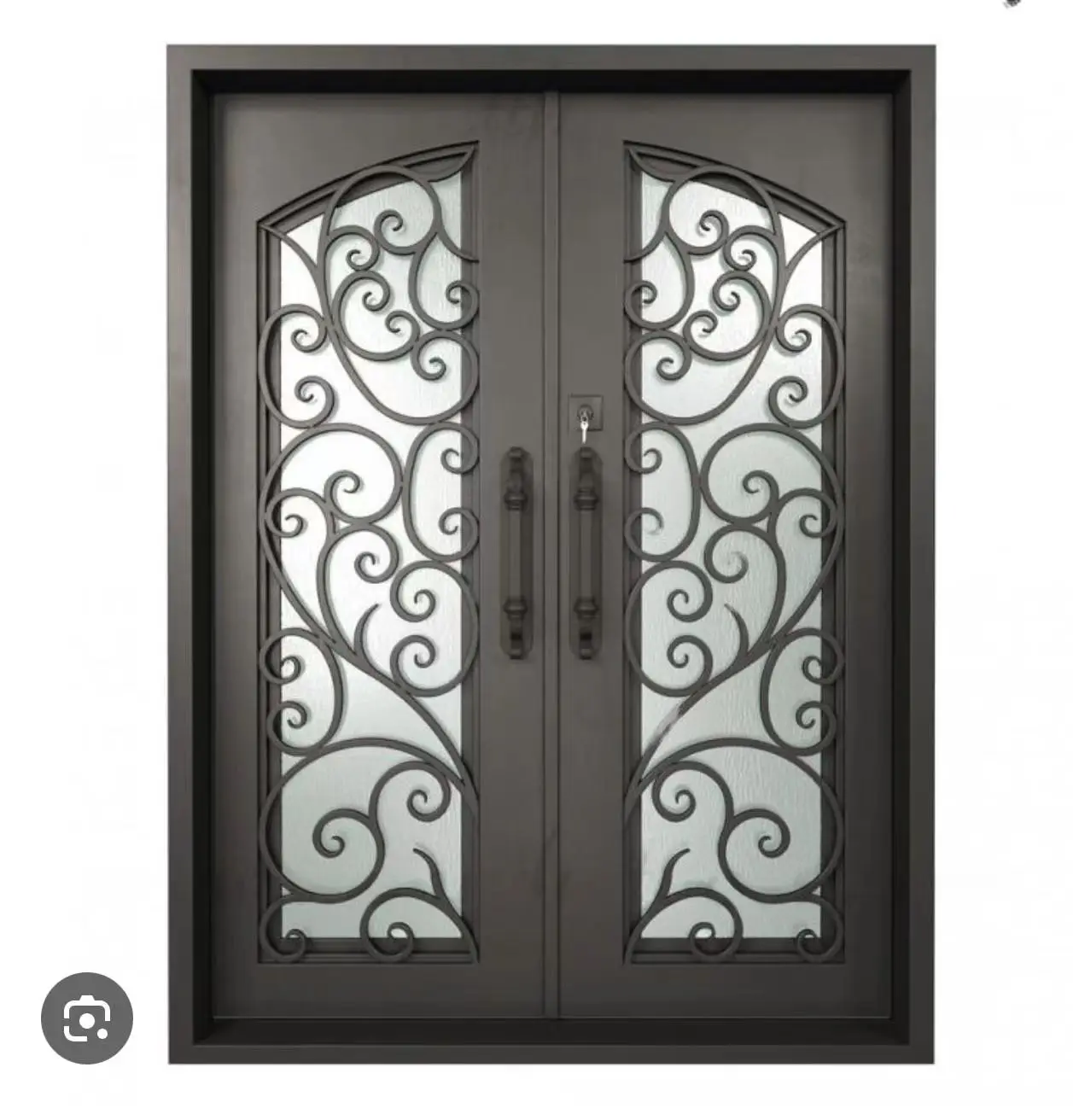 

Customized Modern Residential Exterior French Forged Iron Windproof Entrance Door Swing Open Style