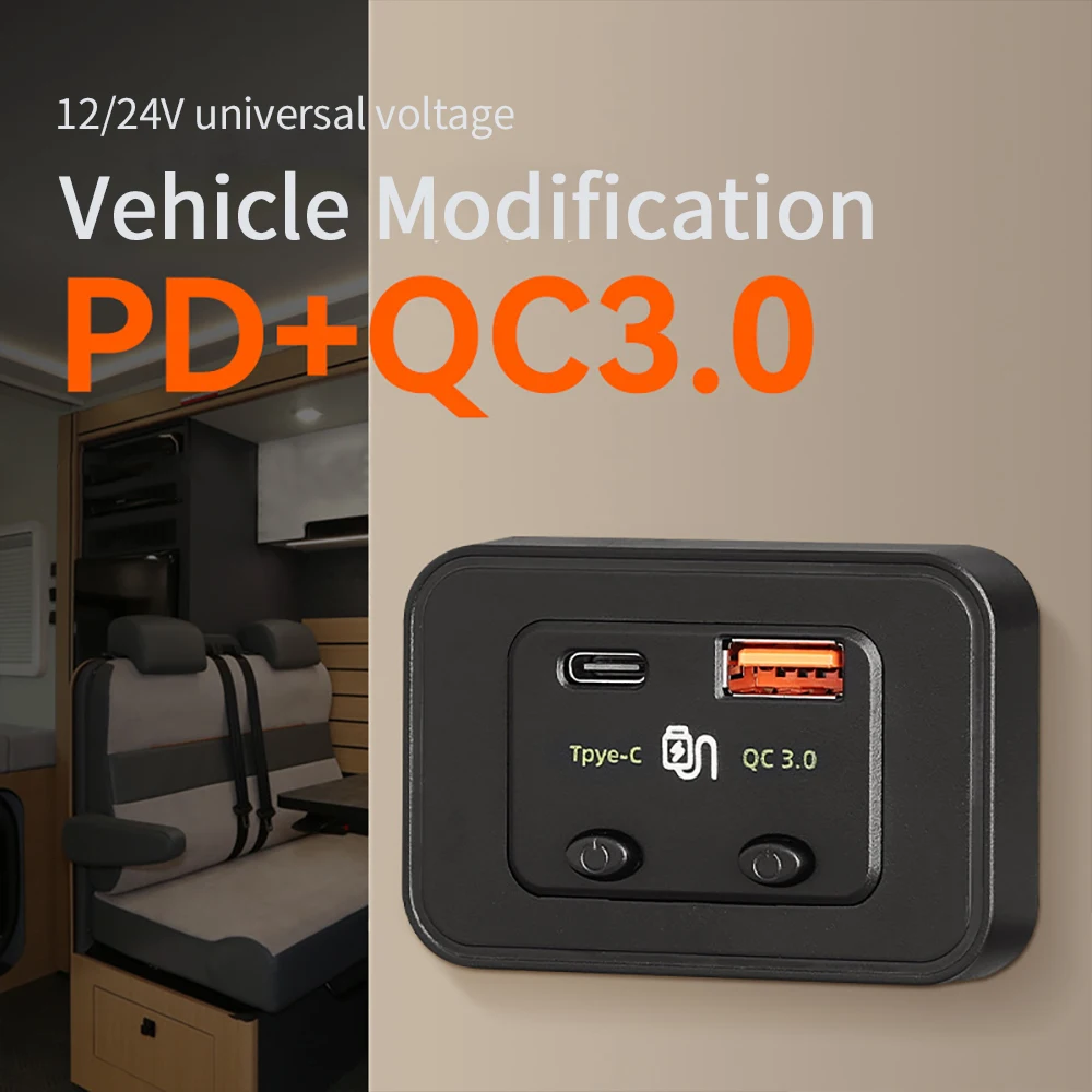 

PD Type C QC 3.0 USB Fast Charger Socket With Switch LED Light Power Outlet Quick Charge For 12V 24V Car Motorcycle RV Boat