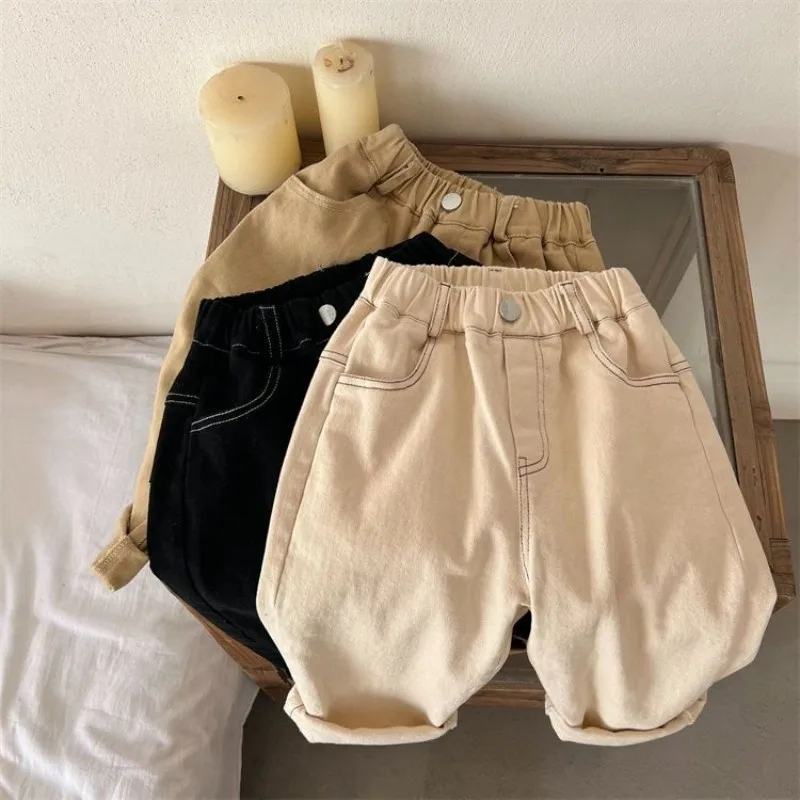 

Children's Pants 2024 Spring and Autumn New Boys and Girls Elastic Outer Wear Cotton Pants Baby Casual Fashion Trousers