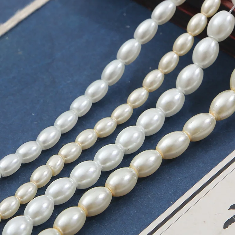 90-120Pcs/Lot 80cm/Strand Ivory White Oval Shape Glass Imitation Pearl Beads for DIY pendant Necklace Earring Bracelet Jewelry