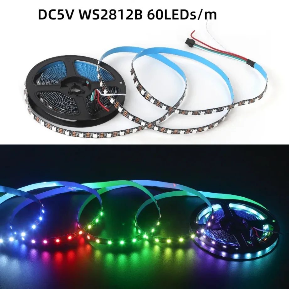 

Светодиодная лента DC 5V RGBIC 5050 Smart LED Strip WS2812 WS2812B с индивидуальной адресацией, 30/60/144 пикселей/светодиодов/м, черная/белая, IP30/65/68