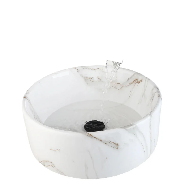 

Round Bathroom Vessel Sink Above Counter White Porcelain Ceramic Bathroom Lavatory Vanity Vessel Sink w/Faucet Mixer