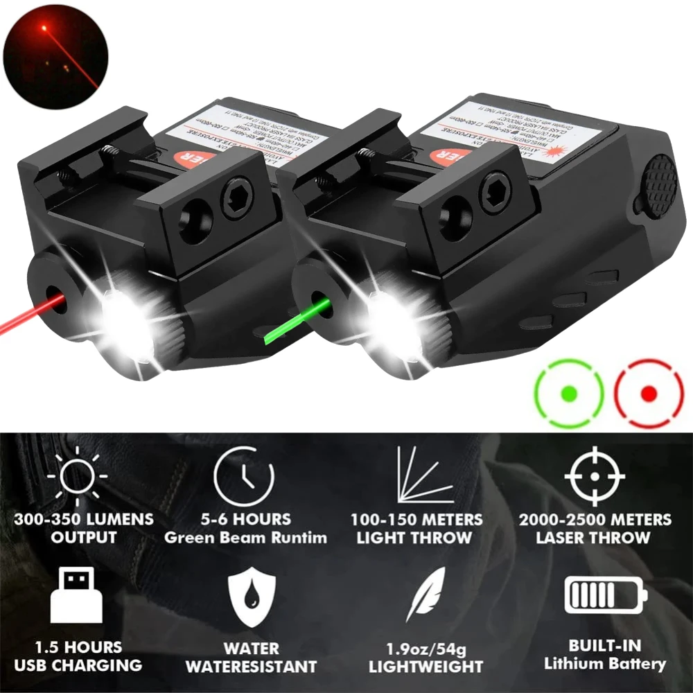 

Тактический светодиодный фонарь для оружия, комбинированный красный/зеленый лазерный USB перезаряжаемый пистолетный фонарь, компактный фонарик с креплением на рейку 20 мм для охоты