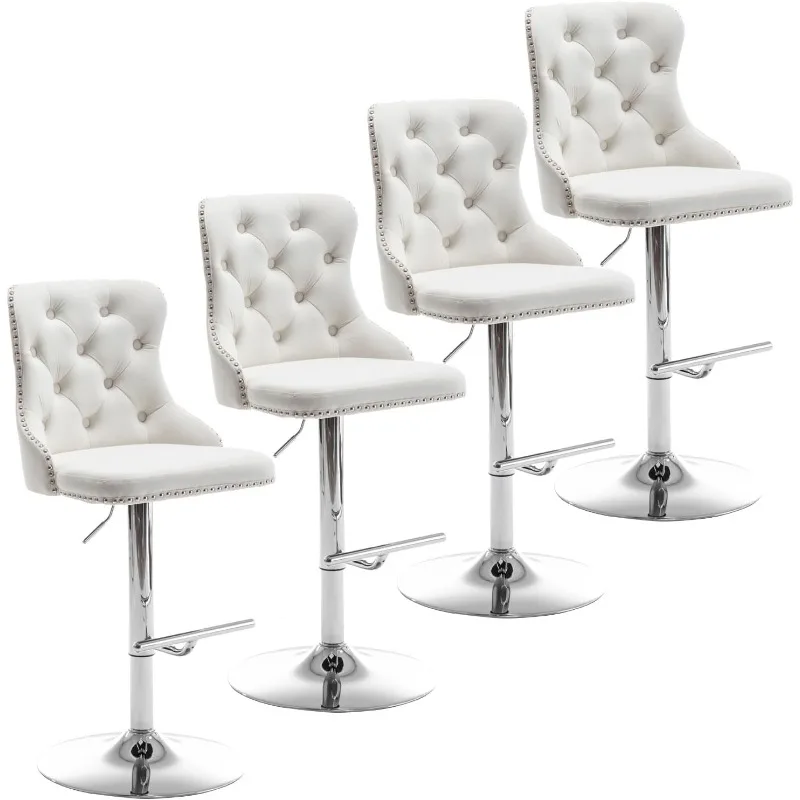 

Velvet Bar Stools Set of 4, Swivel Counter Height Bar Stools with Nailheads Trim and Button, Adjustable Barstools