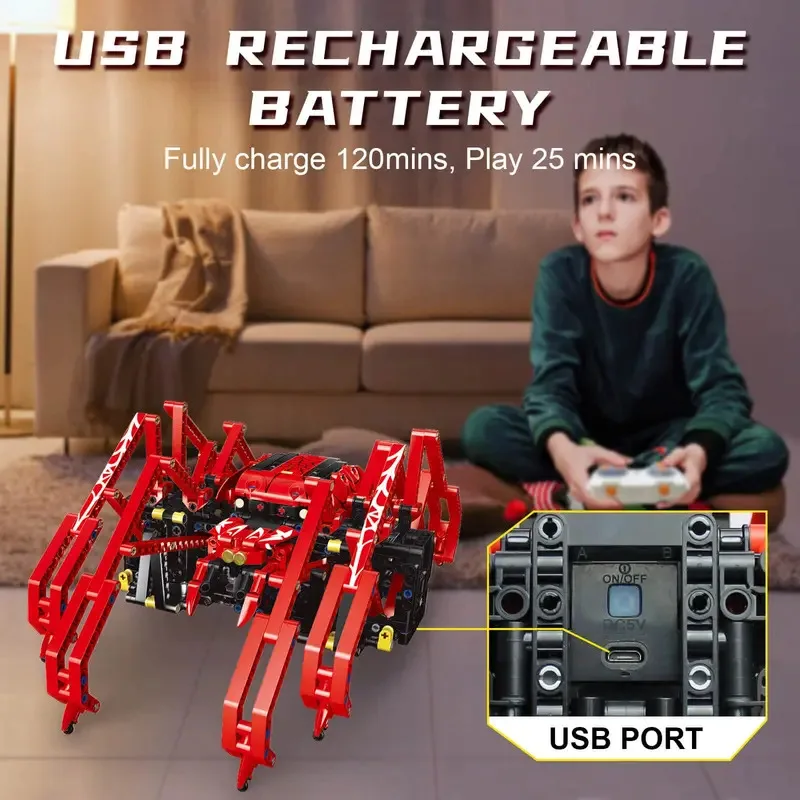 818pcs Technical RC Insect Robot Building Blocks Creative Expert MOC Motorized Red Spider Model Bricks Boy Toy Kid Birthday Gift