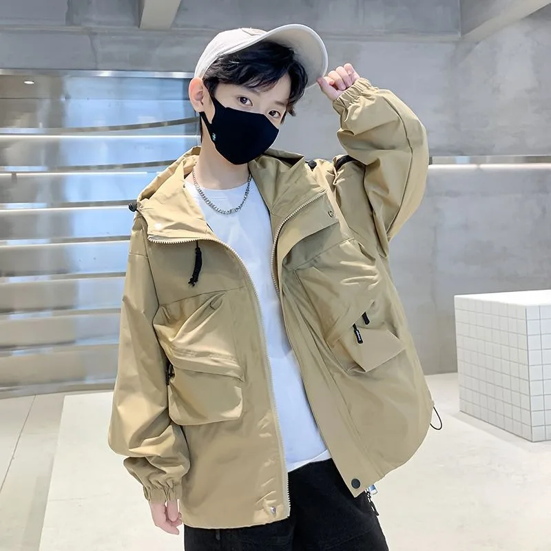 

2025 New Boys Windbreaker Jackets Autumn Outerwear Medium Large Boys Stylish Casual Jackets Quilted Thickened Windproof Hood