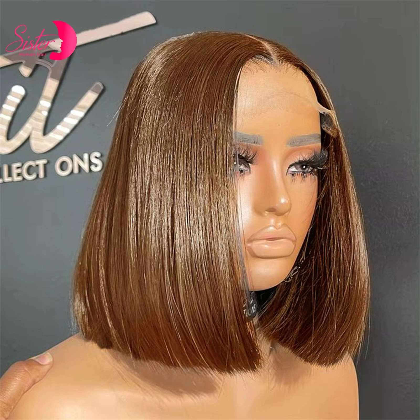 200% densidade chocolate marrom em linha reta bob perucas duplo desenhado brasileiro remy perucas de cabelo humano 13x4 laço frontal bob perucas para mulher