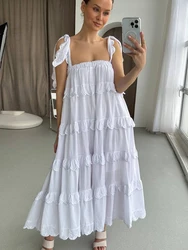 Elegancka sukienka bez rękawów kobiety bez ramiączek Off Shoulder ponadgabarytowych Ruffles sukienki Midi kobieta moda 2023 lato odzież domowa