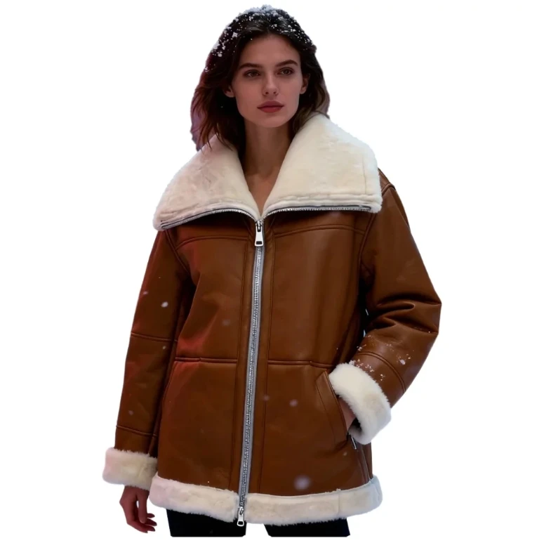 سترة نسائية من فرو الغنم الأصلي بياقة متوسطة الطول وفضفاضة عصرية للشتاء وسميكة ودافئة