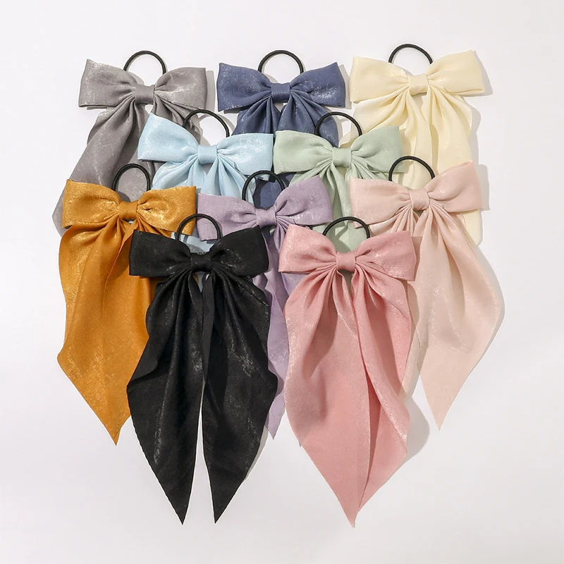 

Fashion Long Ribbon Hair Scrunchies Satin Bow Rubber Bands For Women Girls streamers Ponytail Holder Hair Ties Hair Accessories