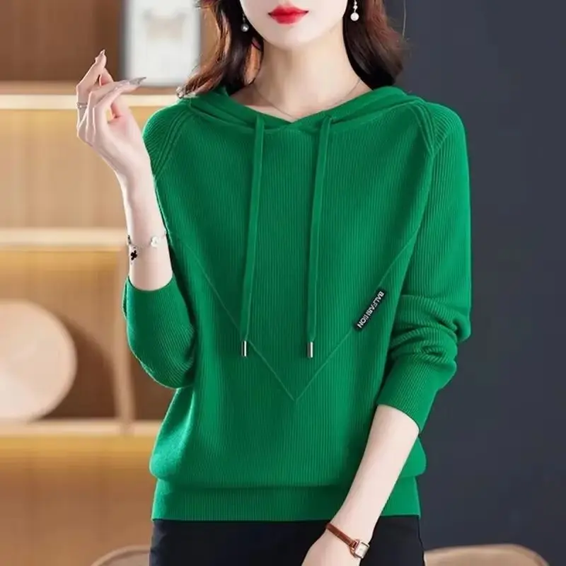 

Autumn New 2025 Fashion Pullovers Knitwear Sweaters Women Long Sleeve Hooded Casual Jumper Female Knitwear Top