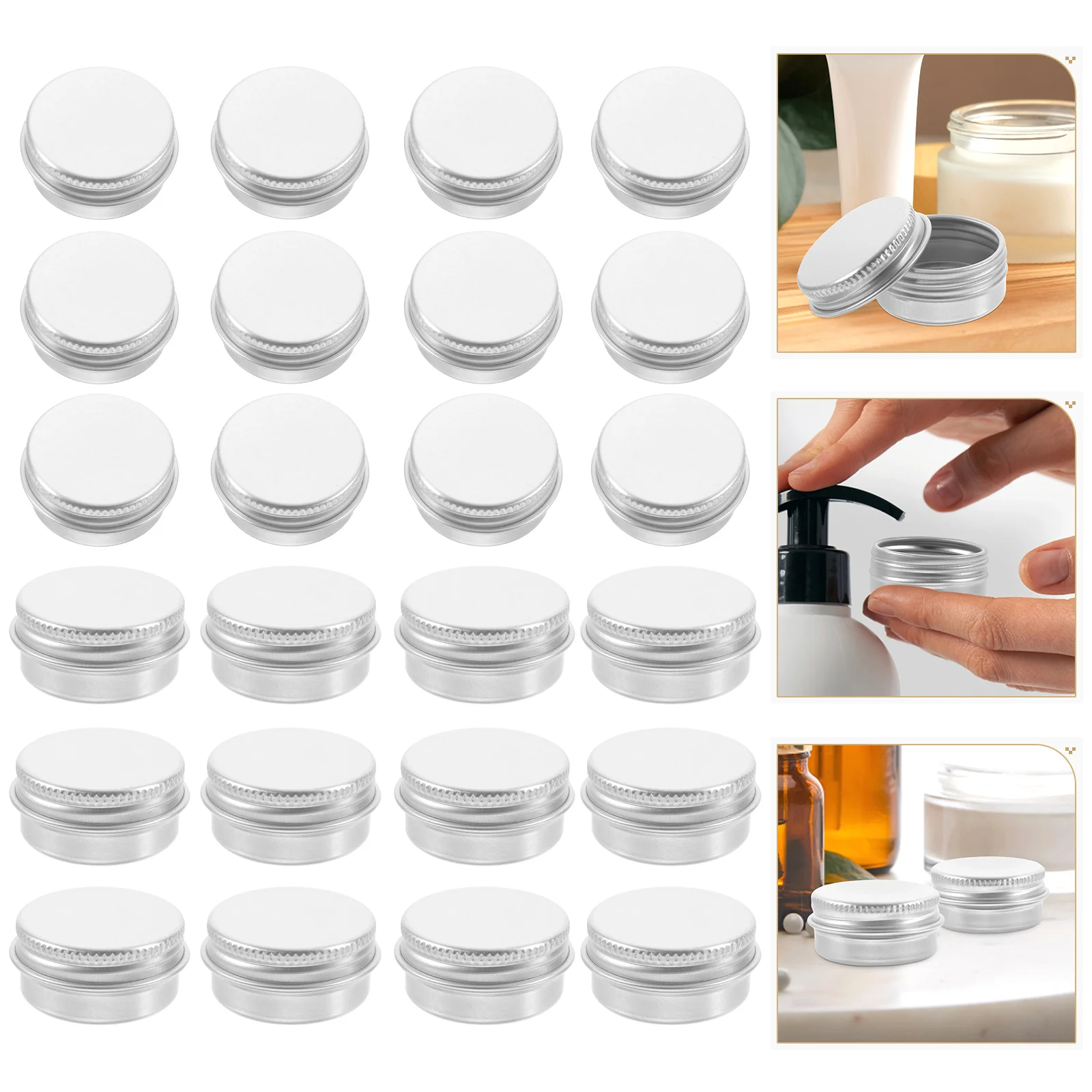 

Jars with Lids Round Aluminum Box Food Containers Storage Travel Lip Cream