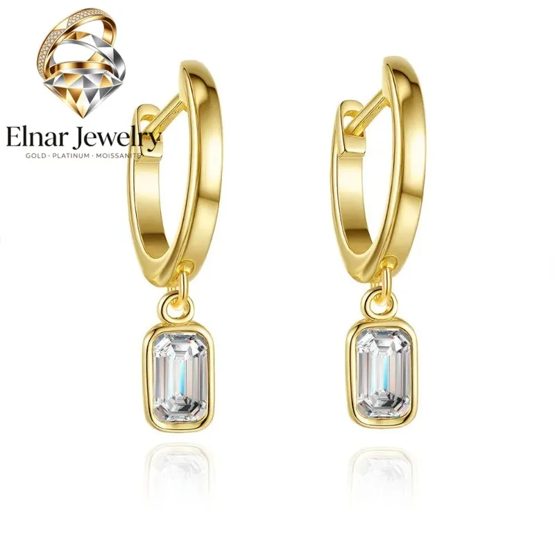 Elnar Jewelry Women's New 24k Gold AU999 Earrings - 0.5 Carat Rectangle Moissanite, Minimalist Studs, Fashion Accessory