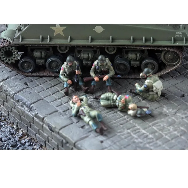1:72 Scale Model 5 Pcs Normandy Resting US Army Realistic Action Figure  Soldiers Doll Toys DIY Scene Accessory Display Fans