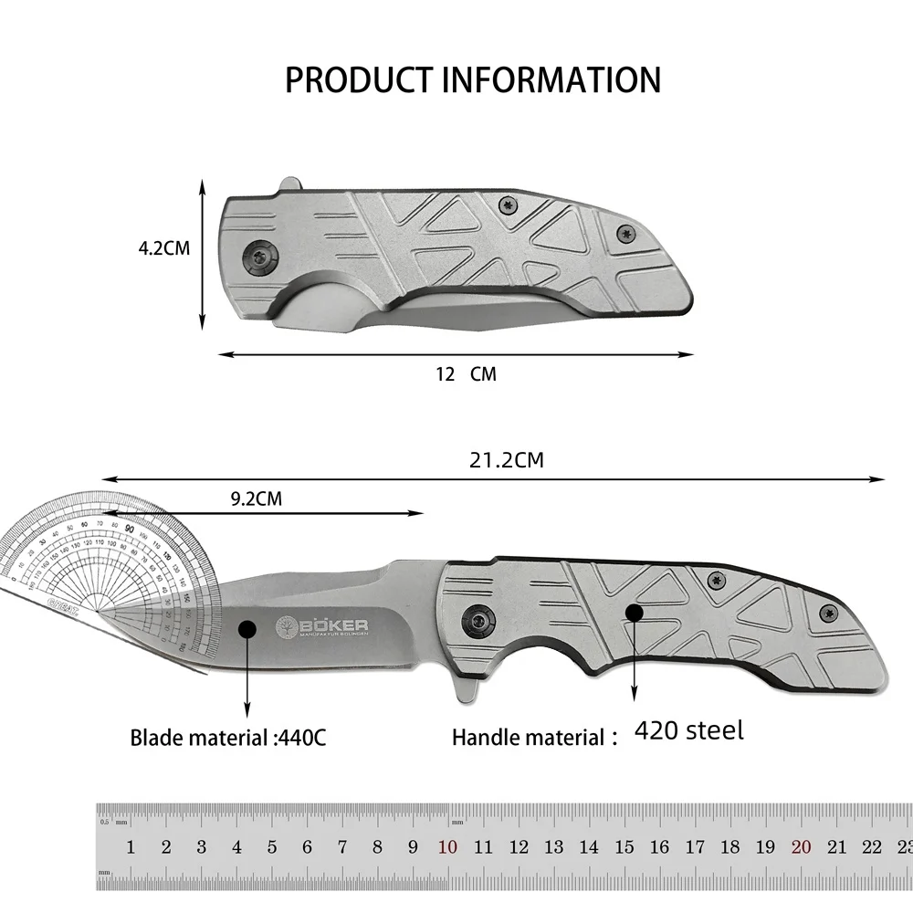 Boker 440A Blade Pocket Folding Knife Sharp Utility Knife G10 Handles Outdoor Camping Tactical Knife Safety EDC Tool for Gifts