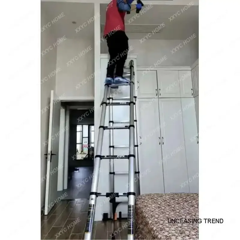 HHHome Kitchen Telescopic Ladder Aluminum Alloy Step Stools Multi-functional Engineering Ladder Portable Folding Straight Ladder