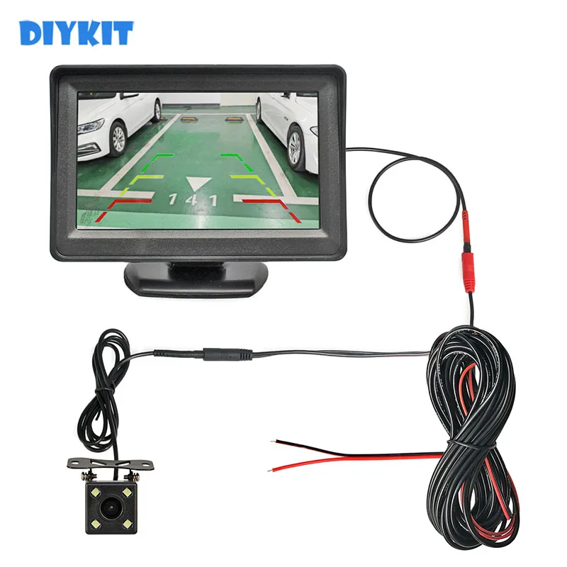 

DIYKIT 4.3inch HD Car Monitor Vehicle Rear View Reverse Backup Car LED Camera Video Parking System Easy Installation