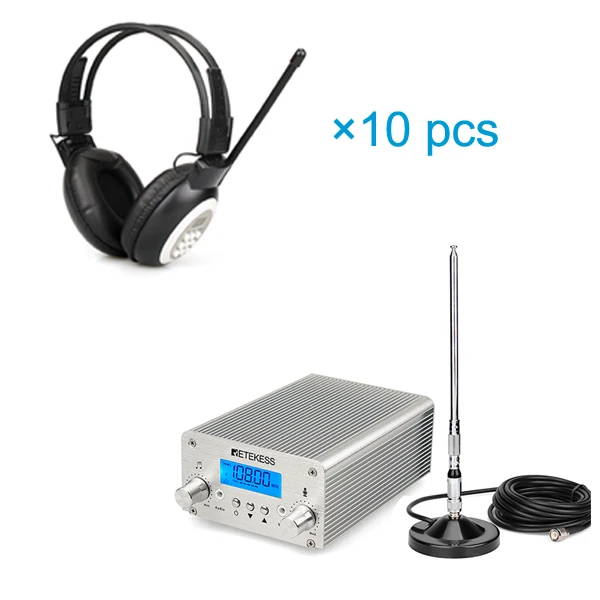 Wireless Broadcasting System FM Transmitter + 10 Headphone radio station for Church Meeting Translation