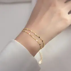 925 Sterling Silver Simple Double-Layer Sequin Splicing Bracelet Lady Temperament Sweet Design Bracelet Student Korean Jewelry