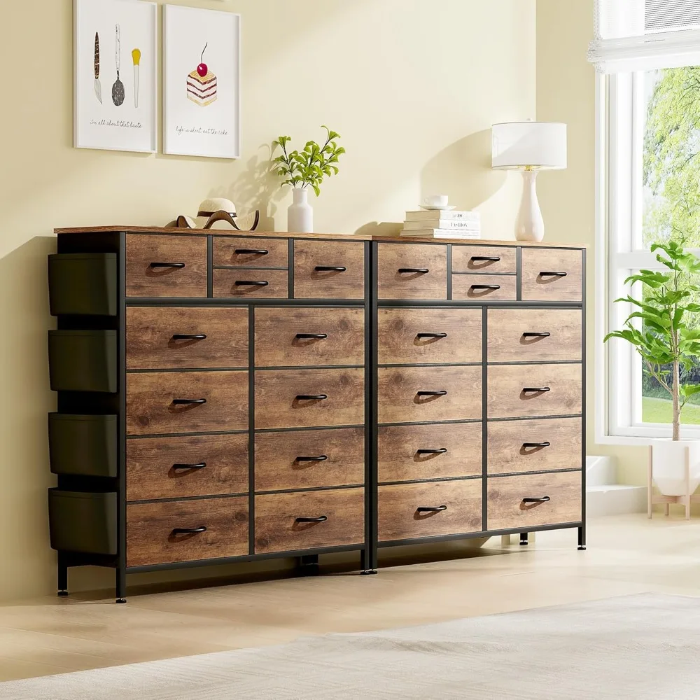 Dresser for Bedroom with 12 Drawers,Tall Dresser Chest of Drawers with Side Pockets and Hooks,Fabric Dresser Storage Tower