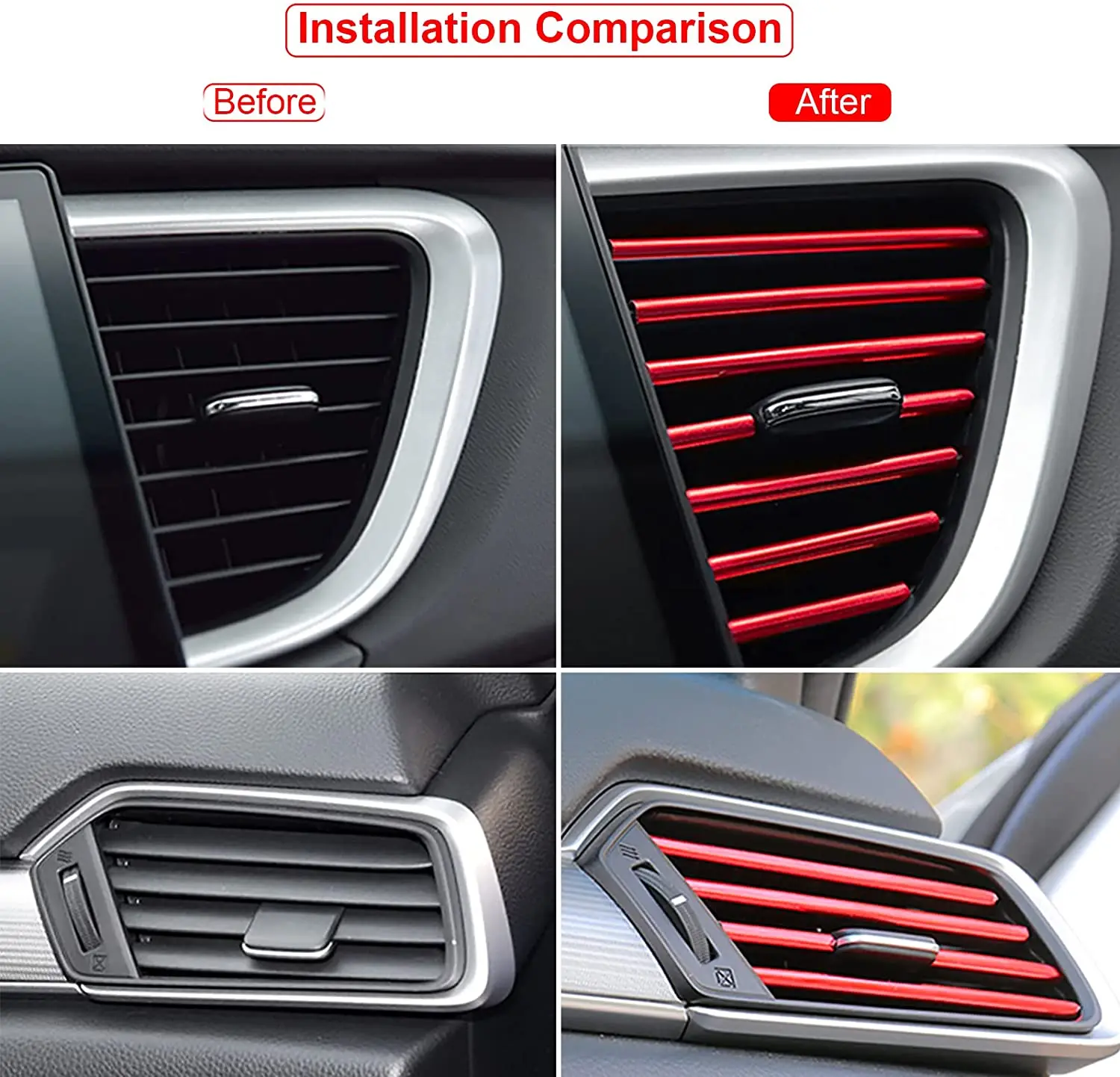 U Forma Chrome PVC Trim Strip para Decoração de Carro, Ar Condicionado Ventilação, colorido e brilhante, 10 PCs, 20cm