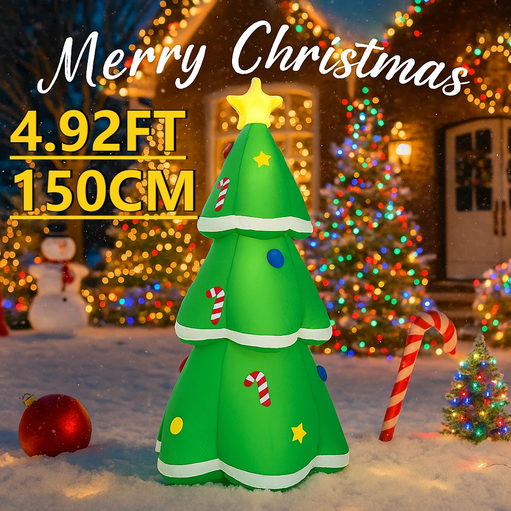 1.5 متر/4.9FT عيد الميلاد عطلة DIY الحلي نفخ شجرة ساحة زينة LED مضاءة لعبة عيد الميلاد ديكور المنزل في الهواء الطلق لوازم الهدايا
