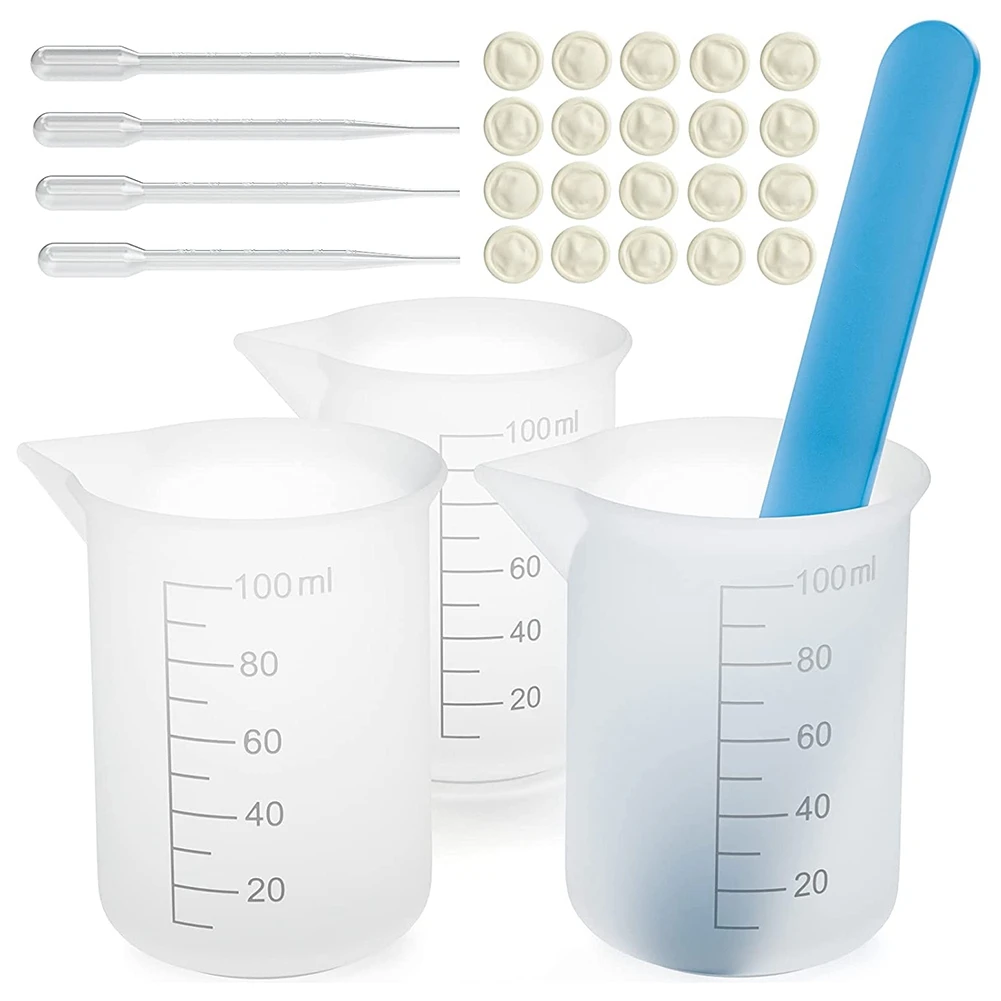 Silicone Measuring Cups Kit with Silicone Popsicle Stir Stick Pipettes Finger Cots for Epoxy Resin Mixing Molds