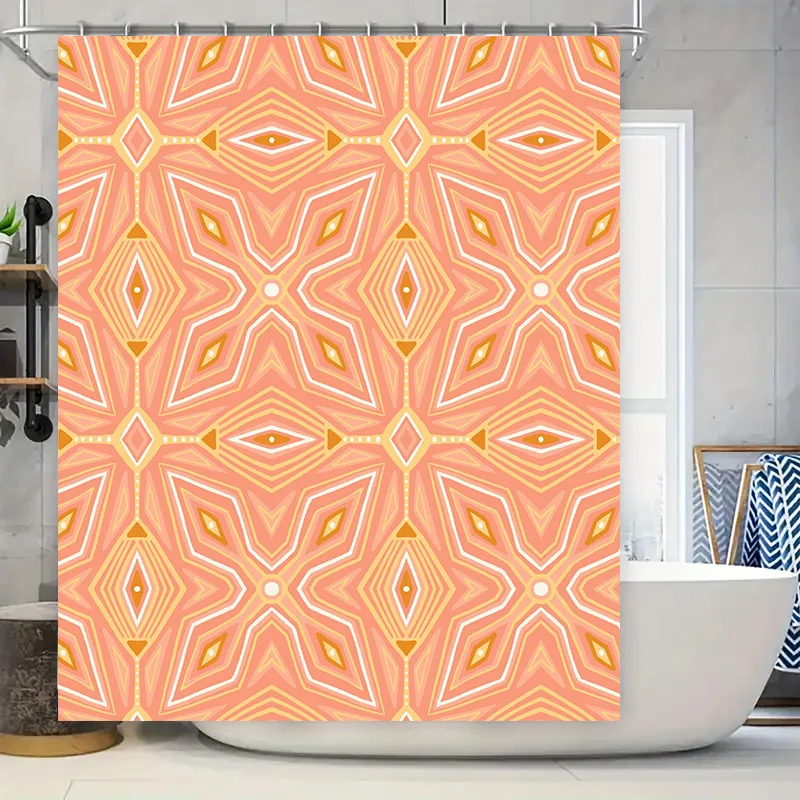 

Geometric Print Shower Curtain Modern Decorative Bath Rug Decoration, Pink Orange White Yellow Colorful Pattern (180x240cm)