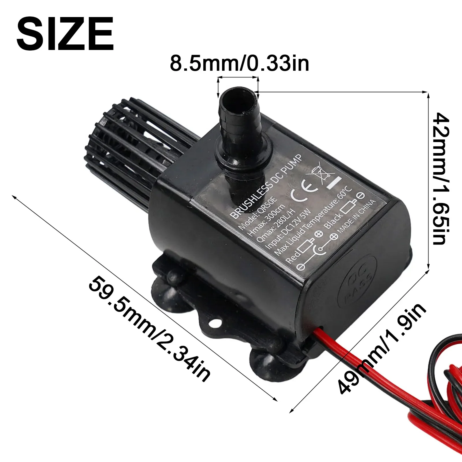 Filter Brushless Pump For Aquarium 12V 280L/H DC PC + ABS Water Pump Noise Less Than 35dB Waterproof Class IP68