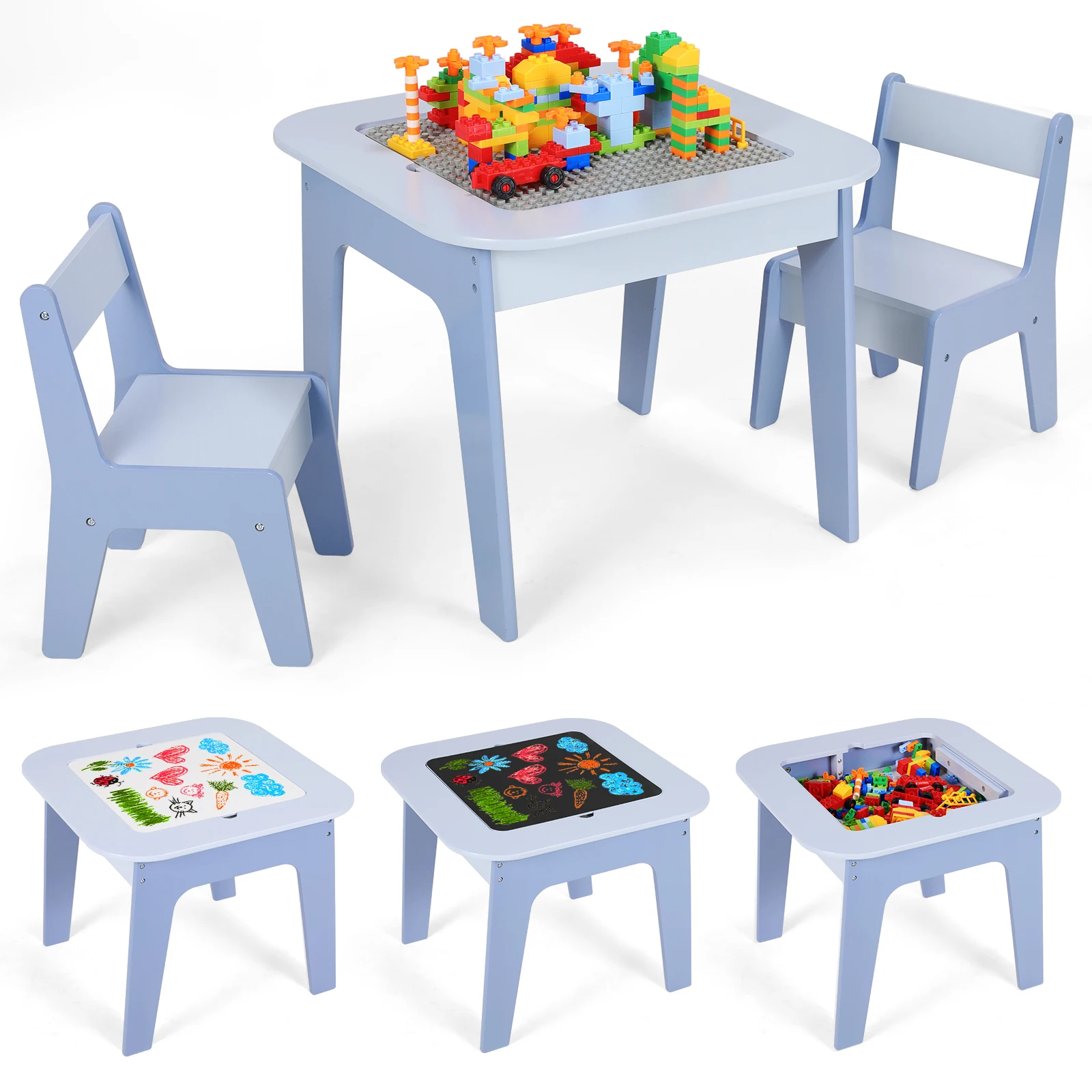 Kids Table and Chair Set,2 in 1 Toddler Desk Building Block Tabletop ,Wooden Activity Table ,Bookshelf,Suitable for Classroom,Ho