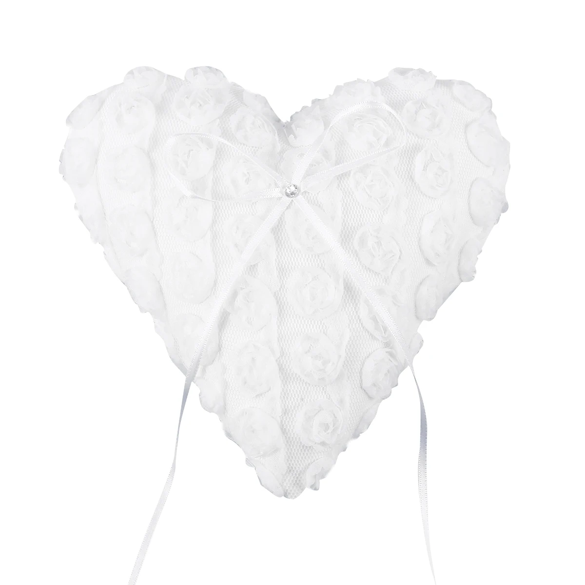 

Heart Shaped 15x17cm White Satin Wedding Pillow Floral Lace Decor Compact Lightweight Ceremony Party Supplies Bearer Pillow