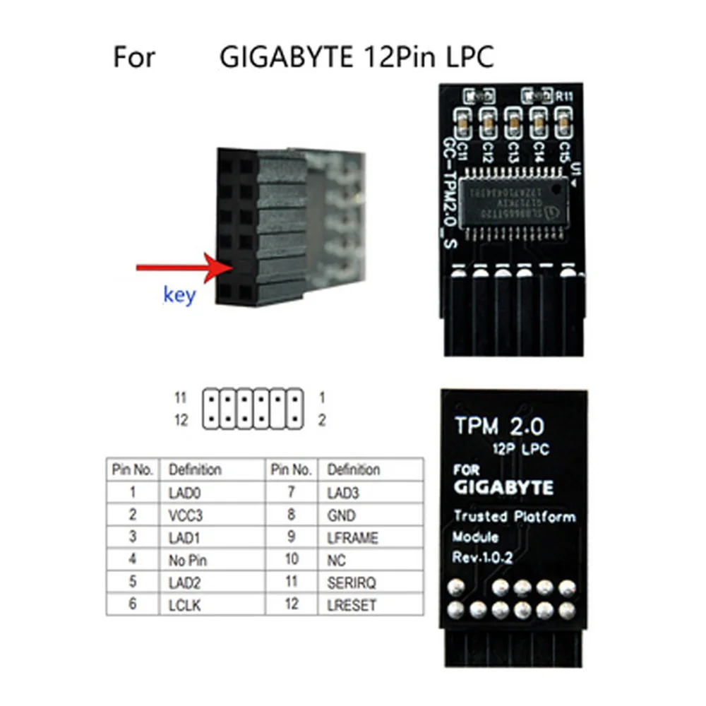 TPM 2.0 Encryption Security Module Remote Card Windows 11 Upgrade LPC TPM2.0 Module 12 Pin for GIGABYTE Motherboards, B