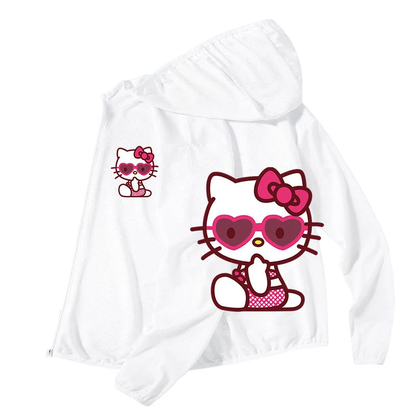 

Sanrio Hello Kitty, летняя солнцезащитная одежда для девочек, модное дышащее пальто на молнии с защитой от ультрафиолета, детские топы Kawaii, новинка, хит продаж