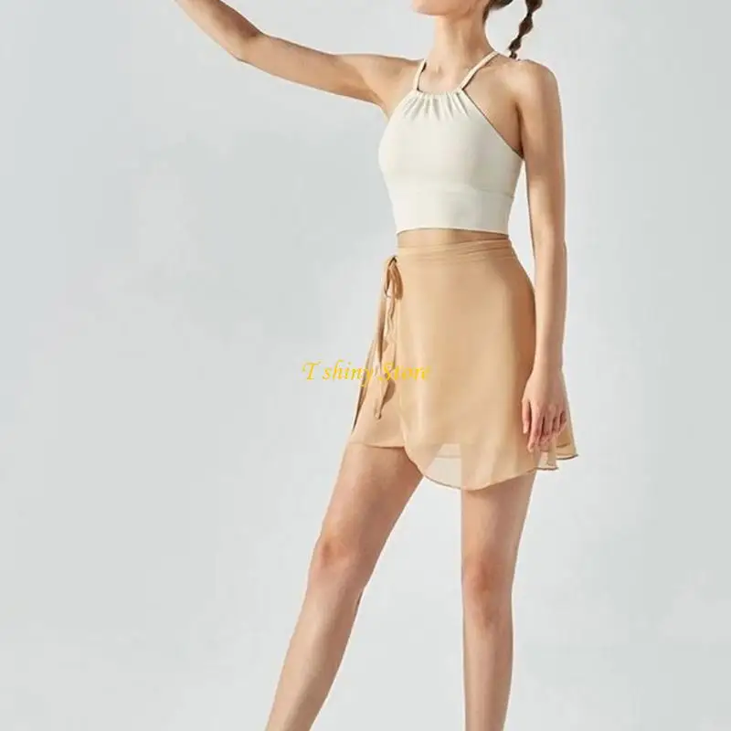 N58F Ladies Sheer Dance Wrap Skirt with Adjustable Waist Ties Color Ballet Shorts Skirt Over Scarf Dancewear