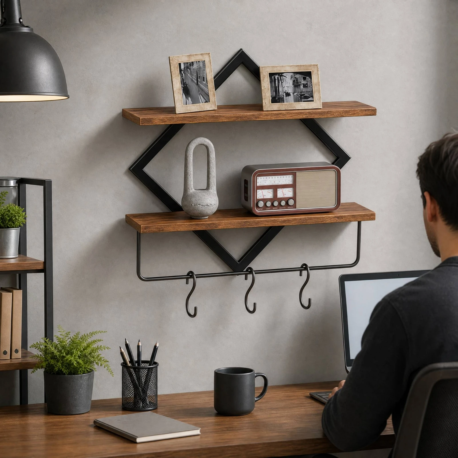 Wall-Mounted Storage Rack Industrial-Style Rustic Wood Shelf with Metal Frame Wood Shelf Eco-Friendly for Bathroom, Kitchen