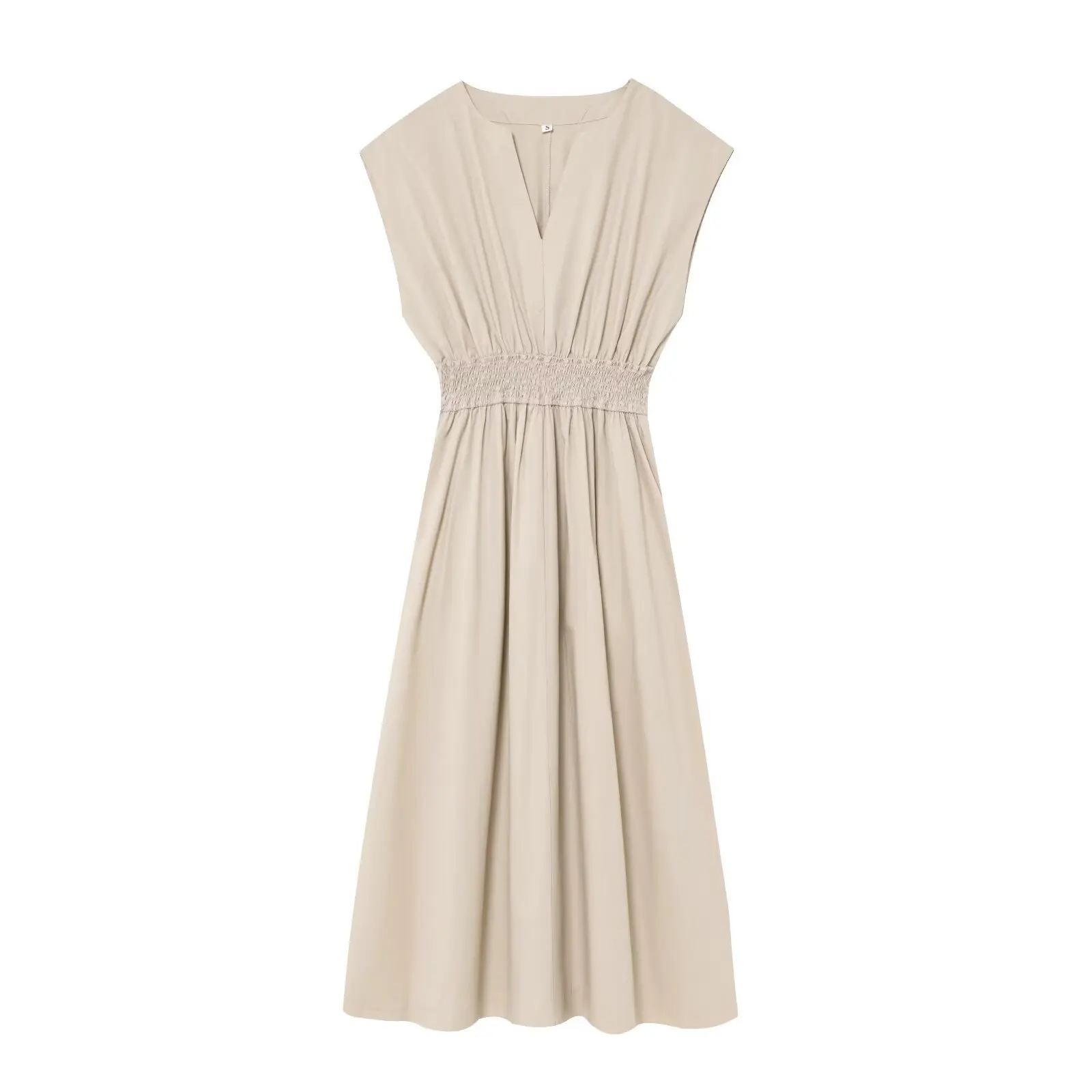 PB&ZA Abito midi da donna senza maniche con scollo a V e vita smockata per l'estate per un look comodo ed elegante