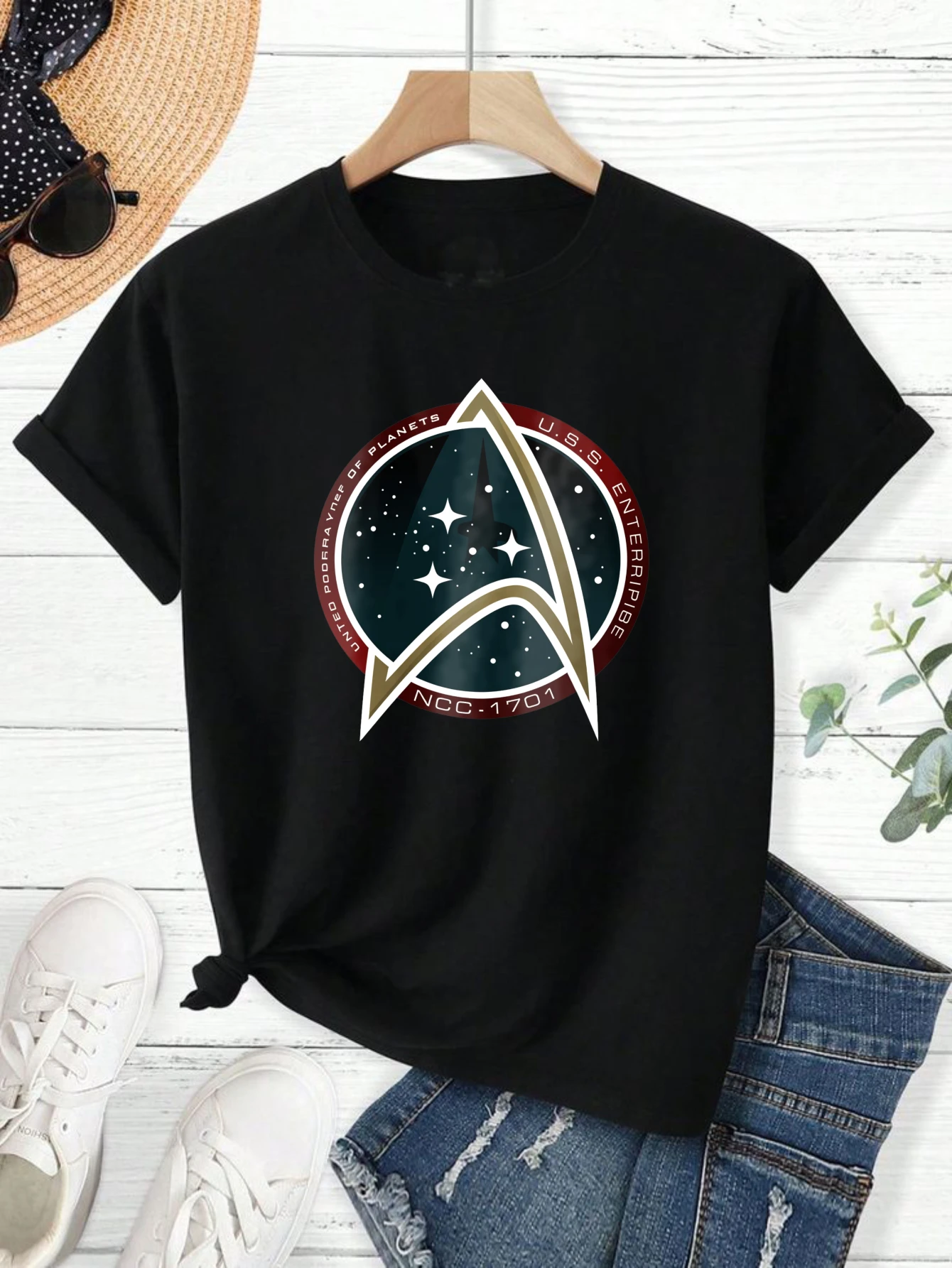 Blouses T-Shirt S-Star T-Trek USS Enterprise Logo Print 100% Cotton Shirt Unisex Personalized Gift for Friend Family Daily Dress