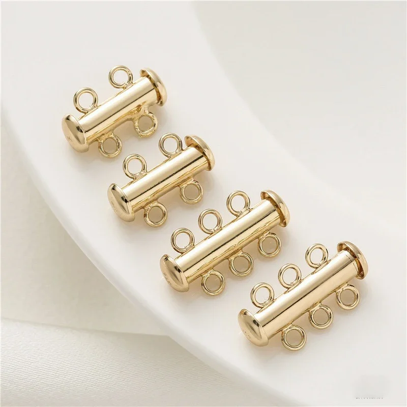 3Pcs Brass 14K Gold Plated Layered Necklace Clasps Magnetic Tube Clasps Connectors For Diy Bracelet Necklace Jewelry Making