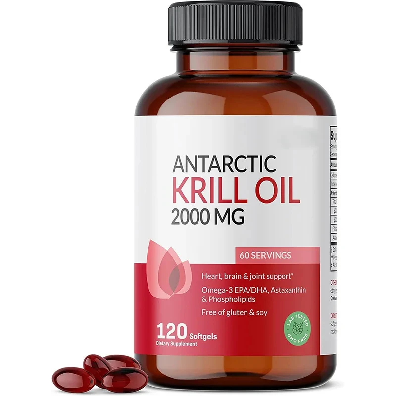 2000MG Antarctic Krill Oil - Choline and Astaxanthin 120 Softgel Capsules Contains OMEGA-3 EPA/DHA Phospholipids