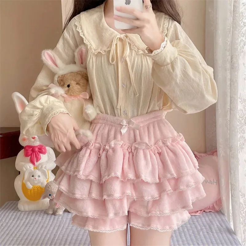 Japanese Lolita Kawaii Short Pants Women Bow Pleated Sweet Shorts Pretty Cute Outfits New Fashion Elegant Casual Y2k Cute Shorts