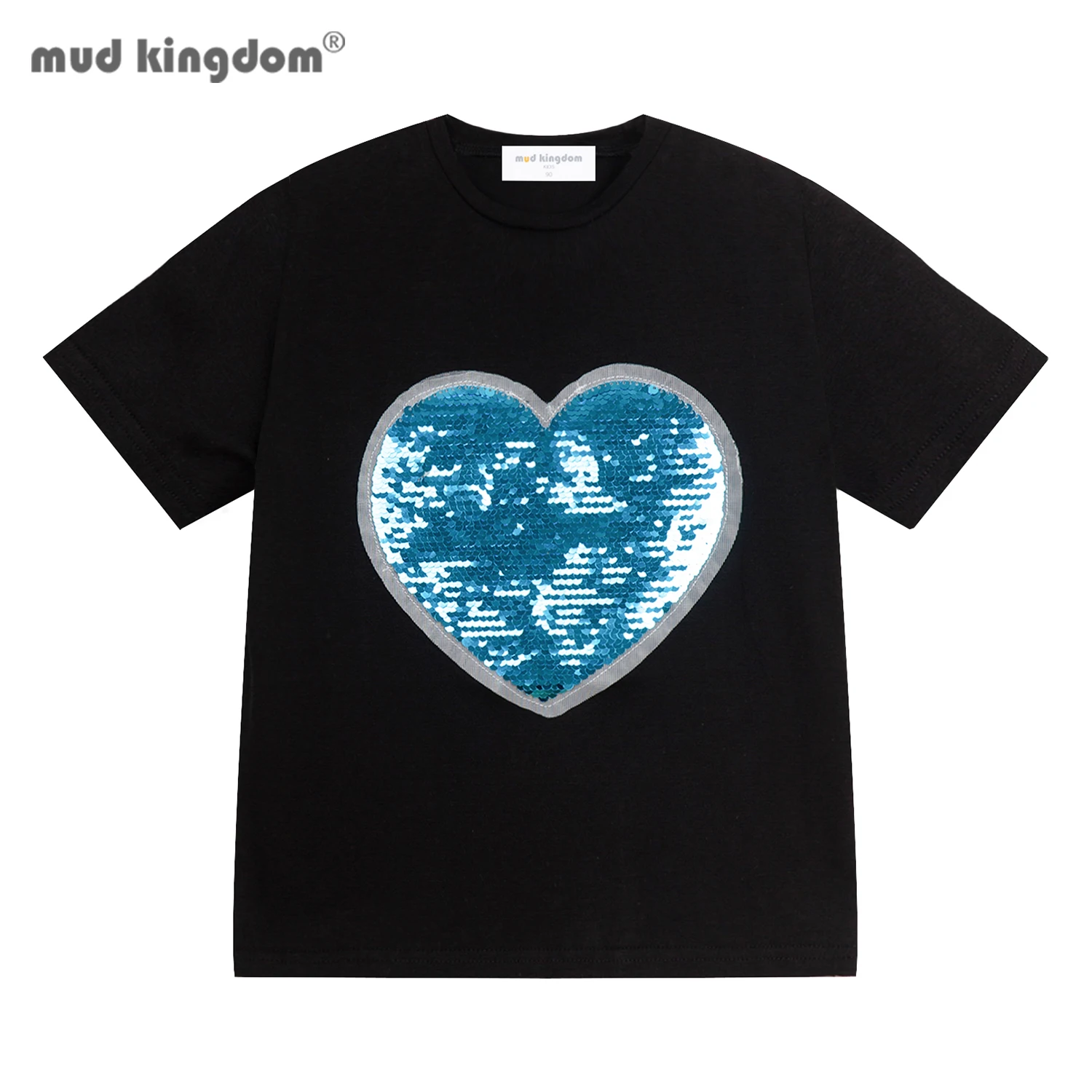 Mudkingdom Girl T Shirts Short Sleeve Heart Shaped Flip Sequin T-Shirt for Kids Summer Clothes Earth Tees Toddler Loose Fit Tops