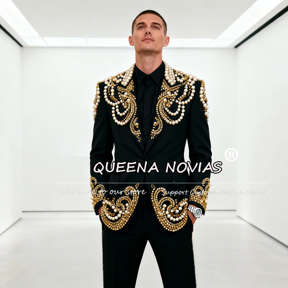 

Роскошные мужские костюмы с жемчугом и бисером на свадьбу, комплекты из 2 предметов, однобортные пиджаки для выпускного вечера, индивидуальные смокинги для жениха, костюм Homme 2026